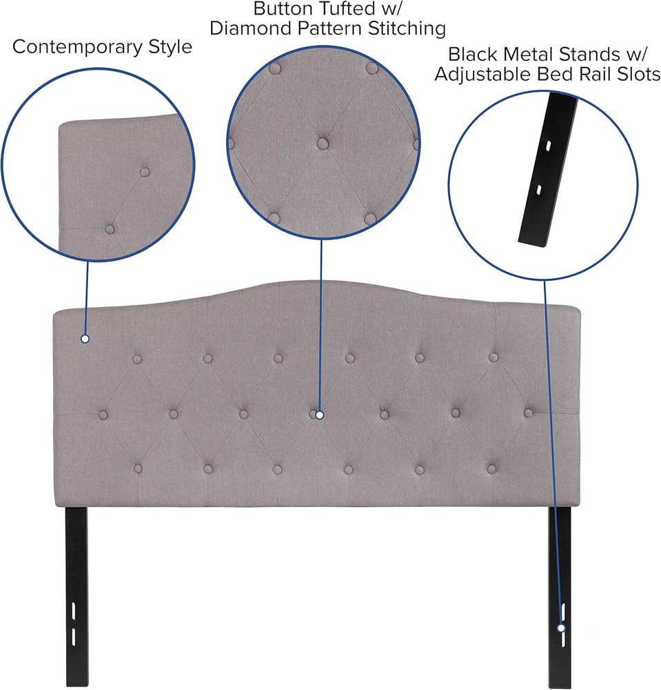 Cambridge Tufted Upholstered Full Size Headboard in Light Gray Fabric