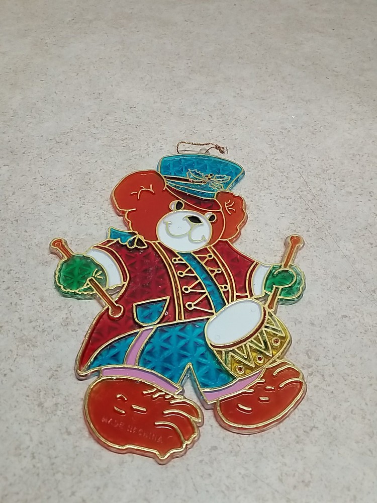 Christmas Teddy Bear Stained Sun Catcher Hanging Decoration
