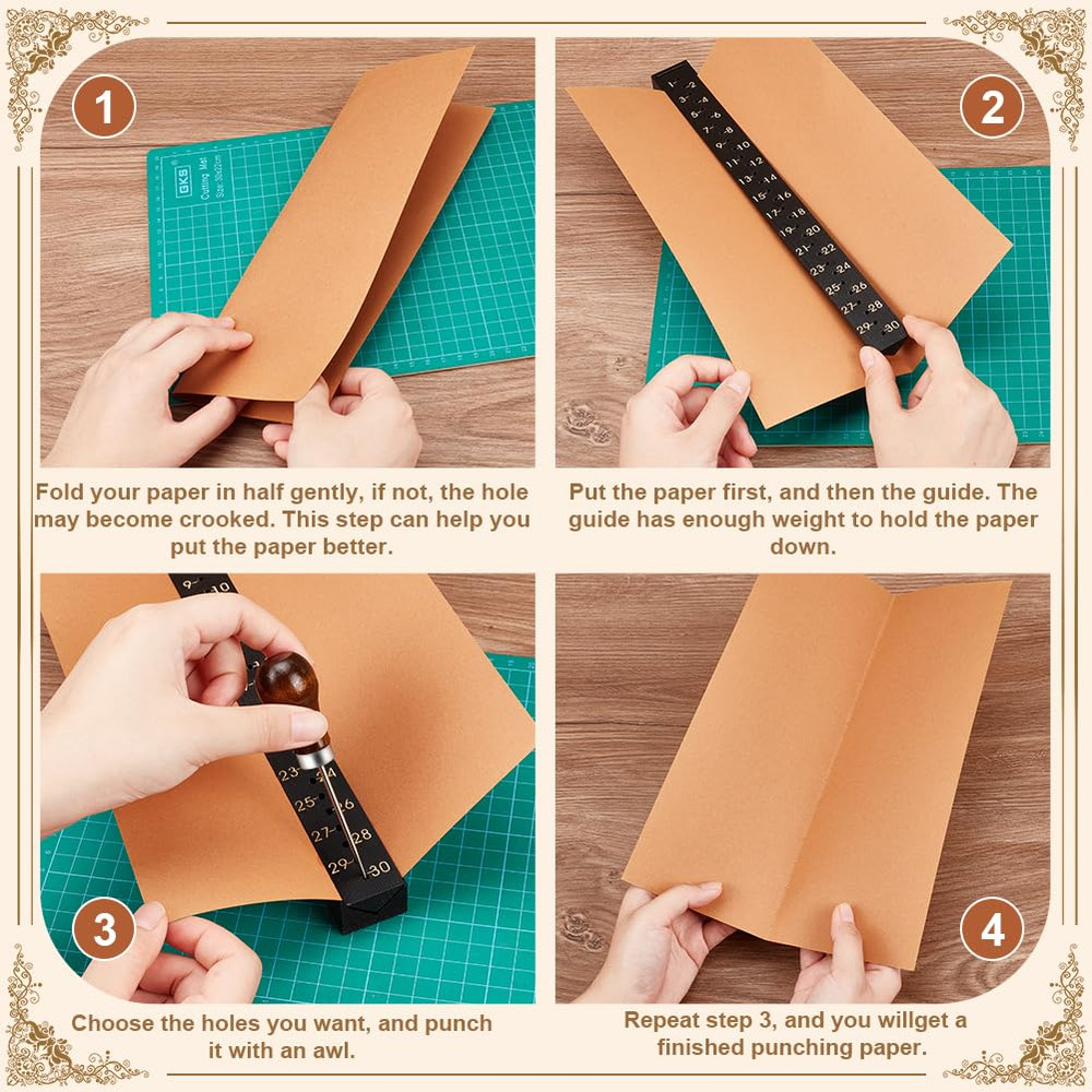12" Bookbinding Punching Tool with Scale Guide for DIY Notebook Journal Crafts