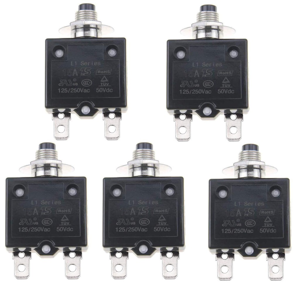 5 PCS 15A L1 Series Manual Reset Thermal Circuit Breaker Push Button Switch
