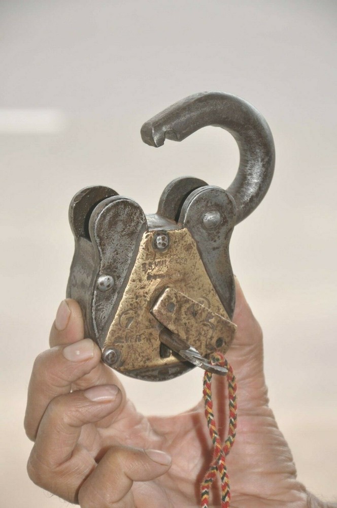 Vintage Iron Handcrafted Unique Shape Solid Fine Quality Padlock , Nice Patina