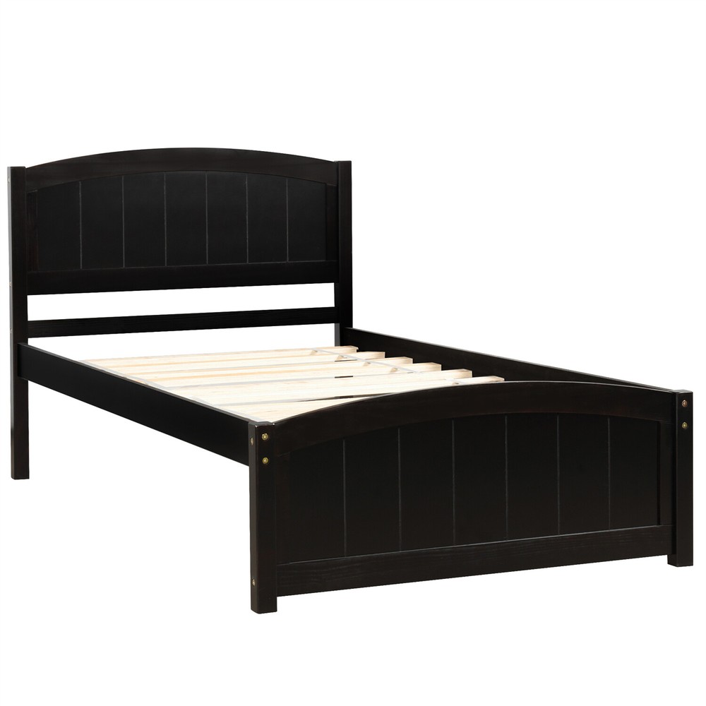 Twin Size Bed Frame Wood Platform Bed Frame with Headboard White/Gray/Espresso