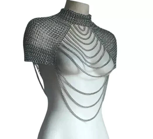 Medieval Chainmail Collar Shoulder Armor Adjustable Chainmail Chain Layered