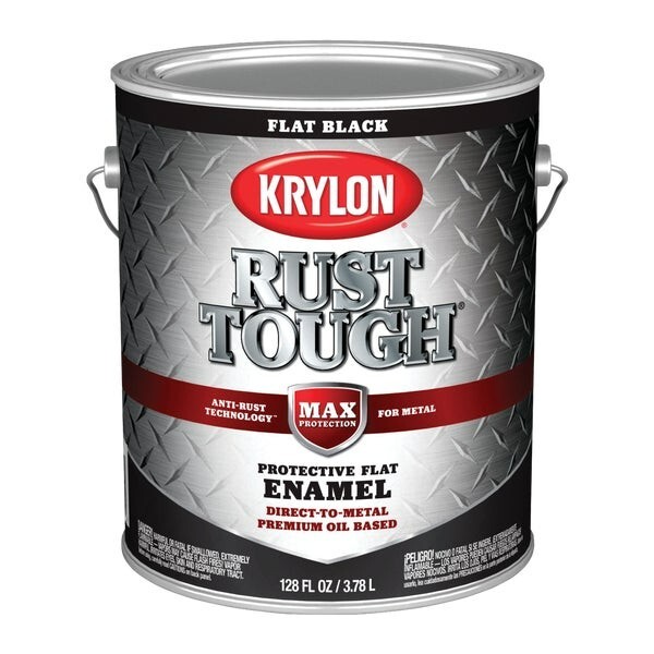 (1)-Krylon Rust Tough Oil-Based Flat Rust Control Enamel, Black, 1 Gal.