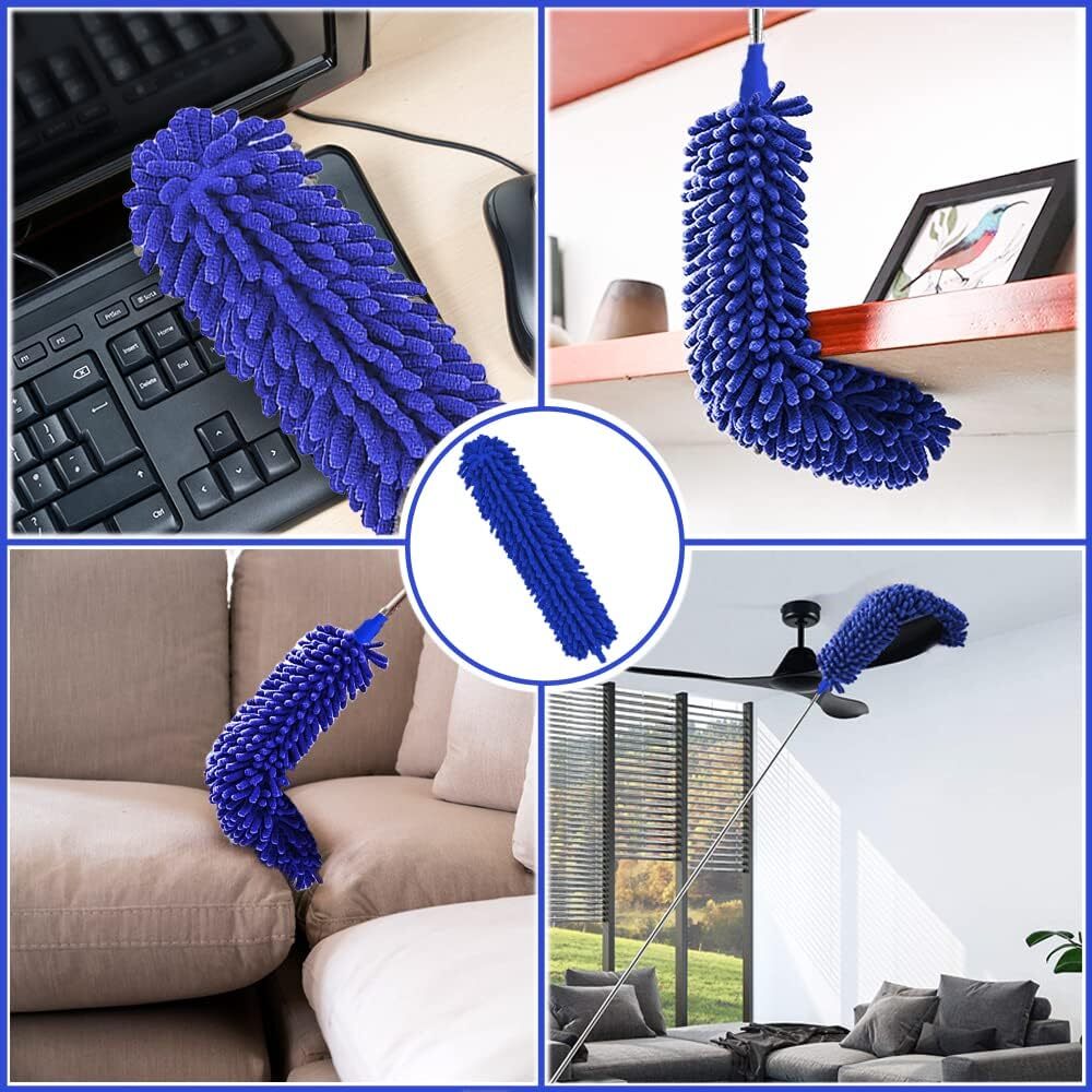 Microfiber Duster Set, 8PCS with 100" Telescoping Pole, Washable & Bendable