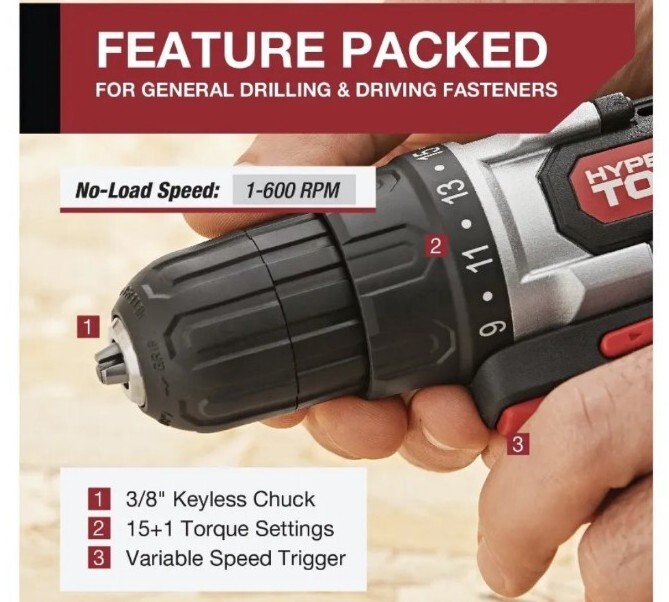 New 2 Tools Hyper Tough Cordless Drill - 20V Impact Driver -Combo Kit -Fast Ship