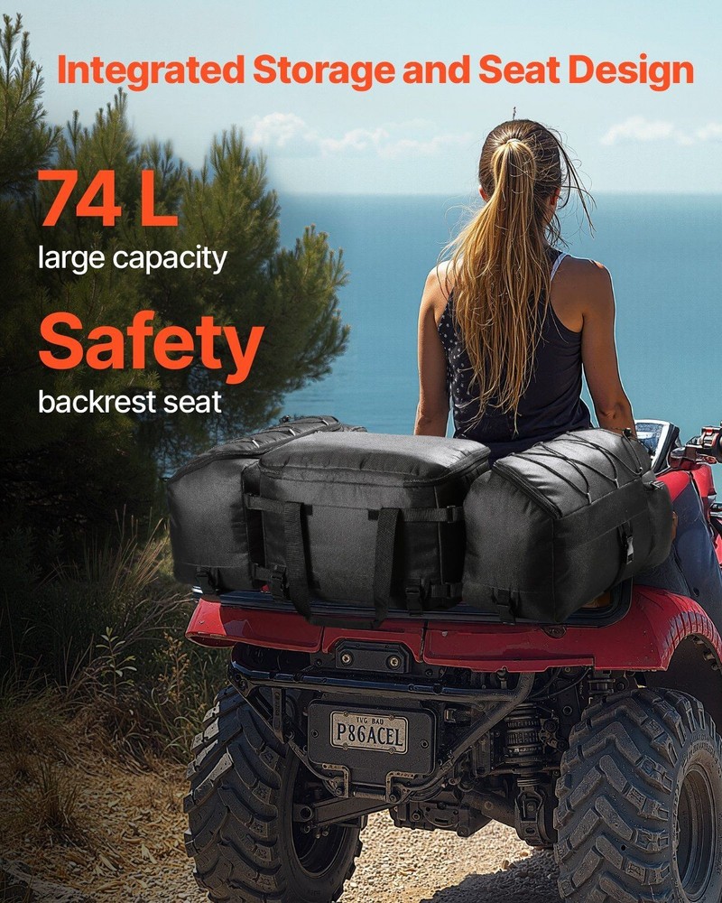 74L ATV Rear Cargo Bag w/ Cooler Compartment & Supportive Seat, 600D