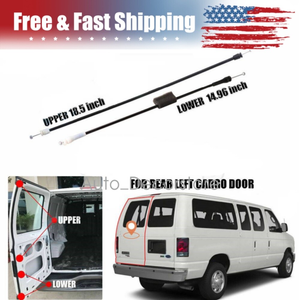 Rear Left Cargo Door Upper+Lower Latch Release Cable for Ford E150 250 350 450