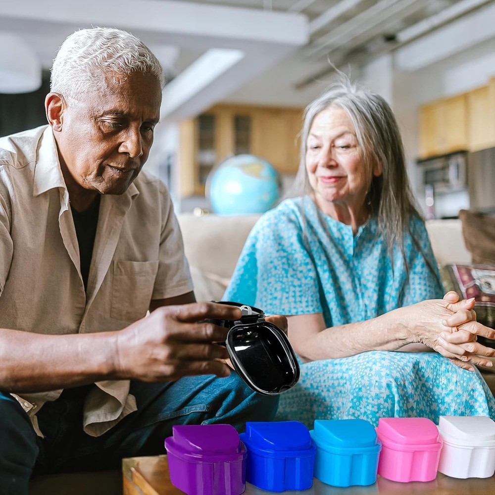 Black Denture Soaking Container Partial Denture Case, Orthodontic Retainer Cl...