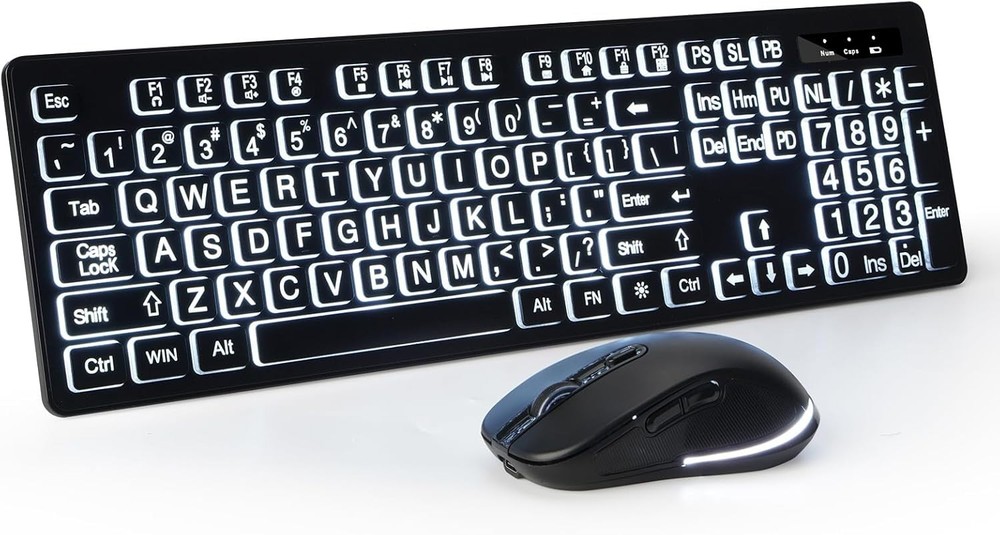 Rechargeable Backlit Large Print Keyboard with Mouse for Enhanced Visibility