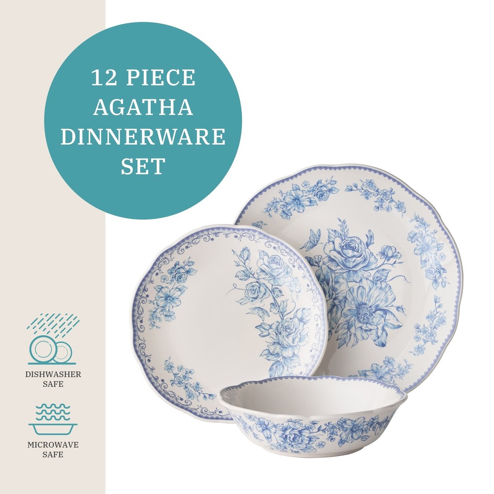 Agatha 12-Piece Stoneware Dinnerware Set Blue