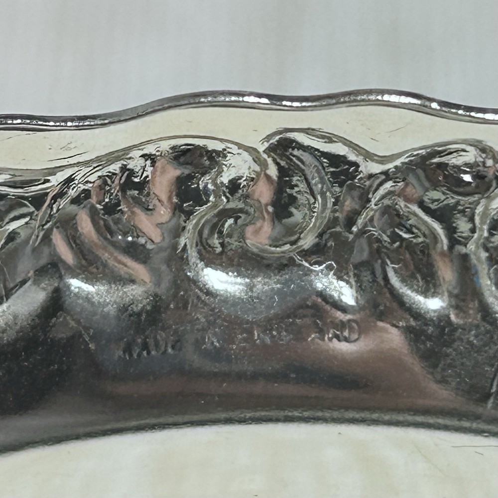 Silver Plated 5 Piece Coaster Set Engraved Floral Pattern Scolloped Edge England