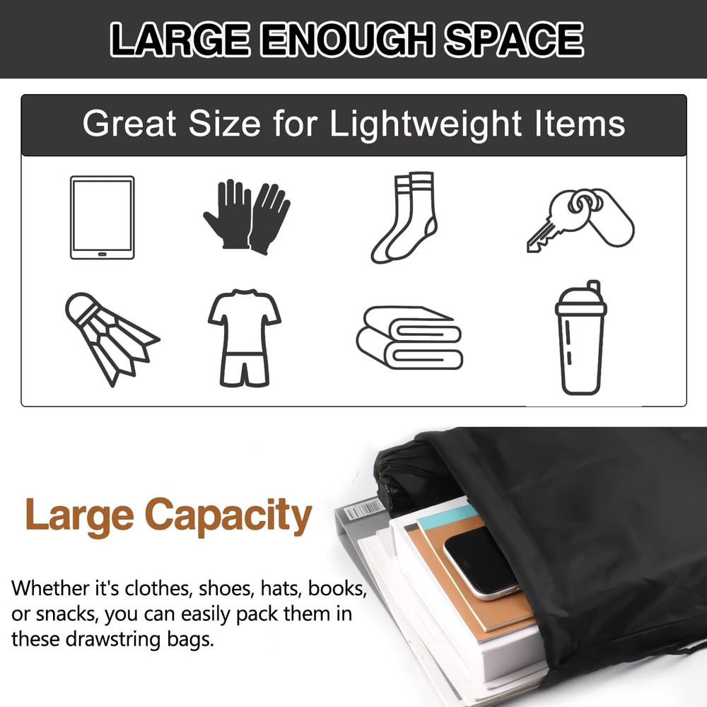 Drawstring Backpack 6Pcs Gym Bags Black Draw Medium, Multicolor