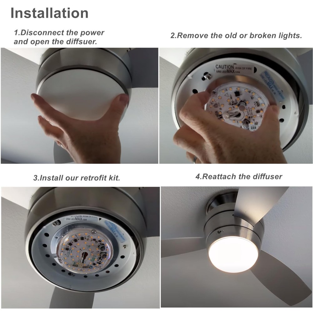 4“ 18W Color Changeable Ceiling Fan LED Light Replacement, 3000K/4000K/5000K ...