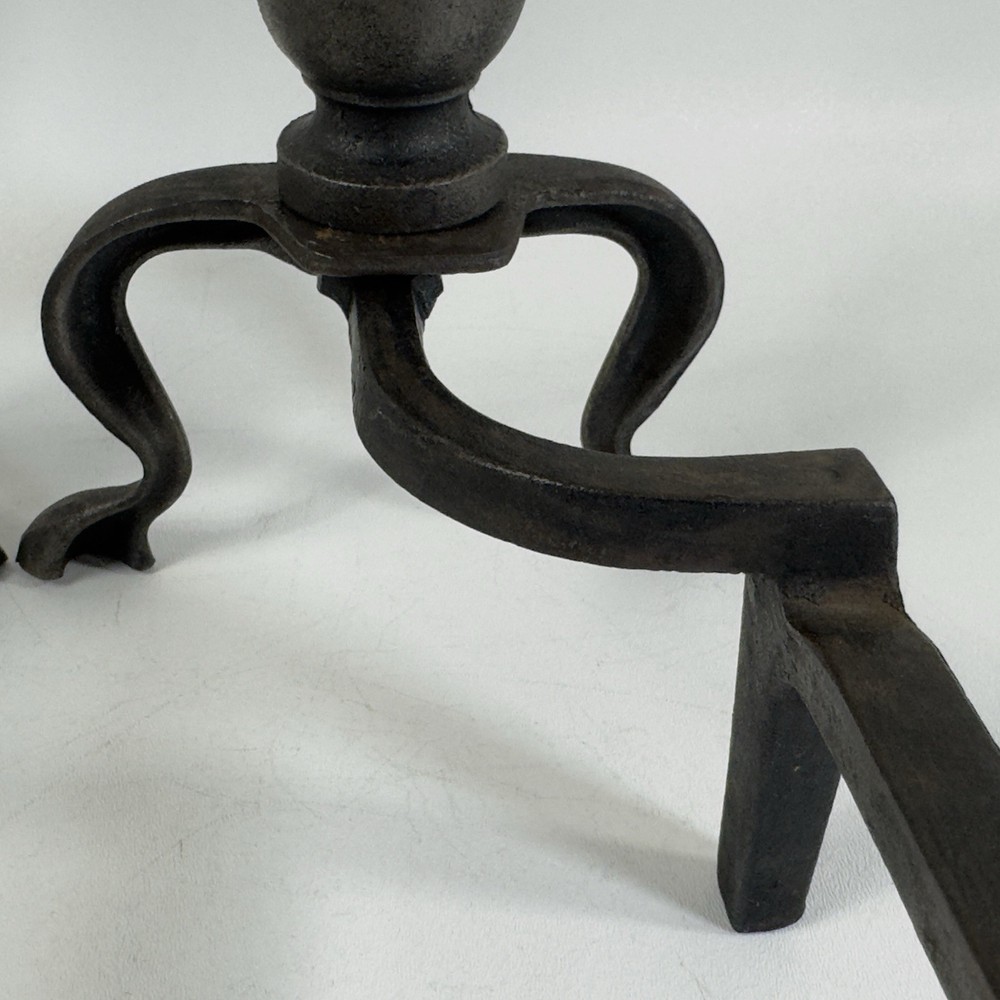 Vintage Brass & Iron Fireplace Andirons Firedogs Pair Traditional Hearth