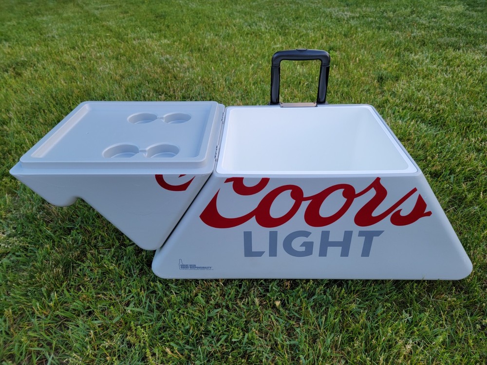 Coors Light Rolling Cooler 30" × 23" Pull & Side Handles Flip Top 4 Beer Holders