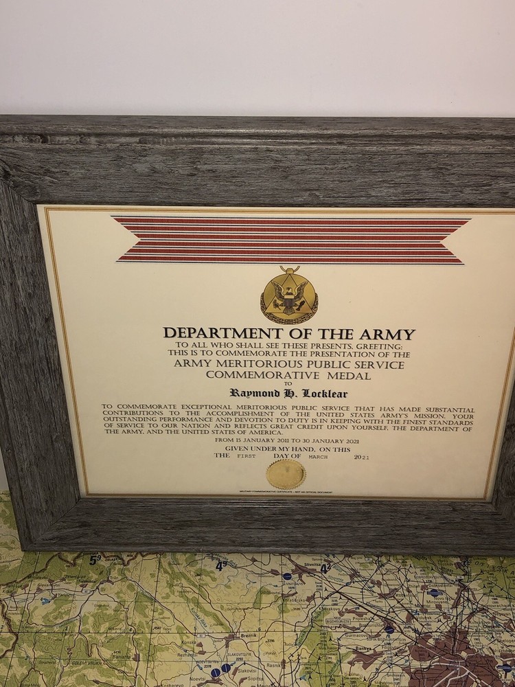 ARMY MERITORIOUS PUBLIC SERVICE COMMEMORATIVE MEDAL CERTIFICATE ~ Type-1