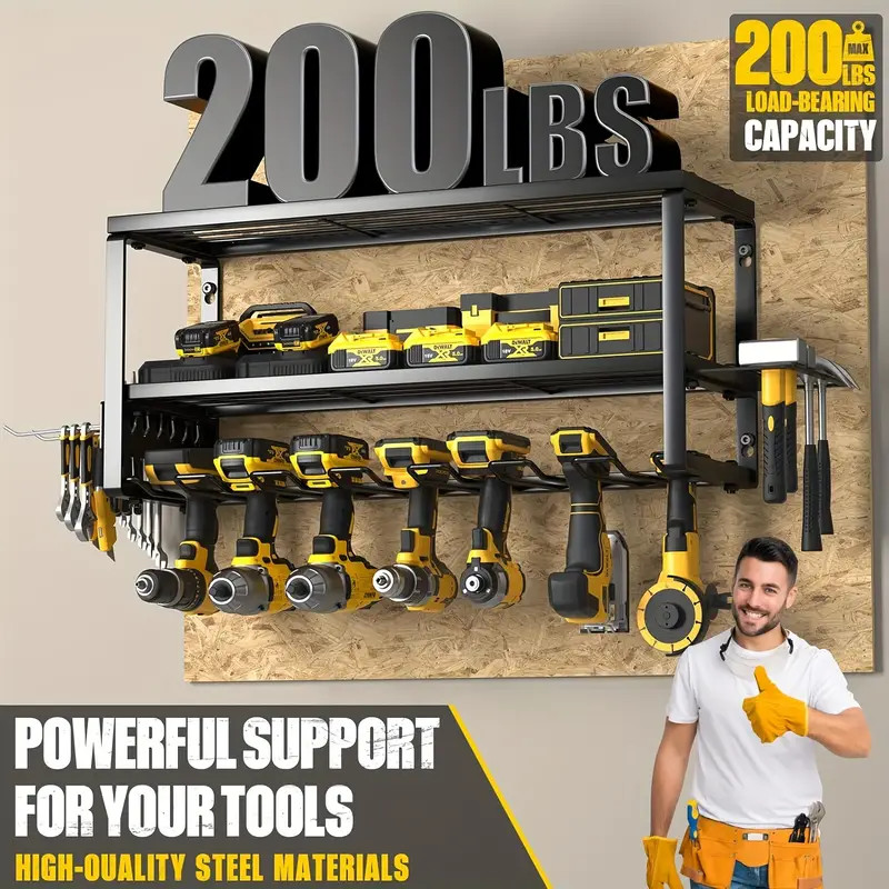 7Drill Heavy Duty Power Tool Organizer 26" 3Layer Holder Wall Mount Storage Rack