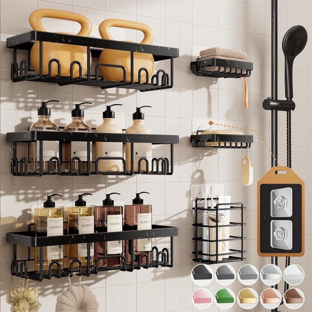 Waterproof Shower Caddy 6-Pack - Effortless Installation & Storage