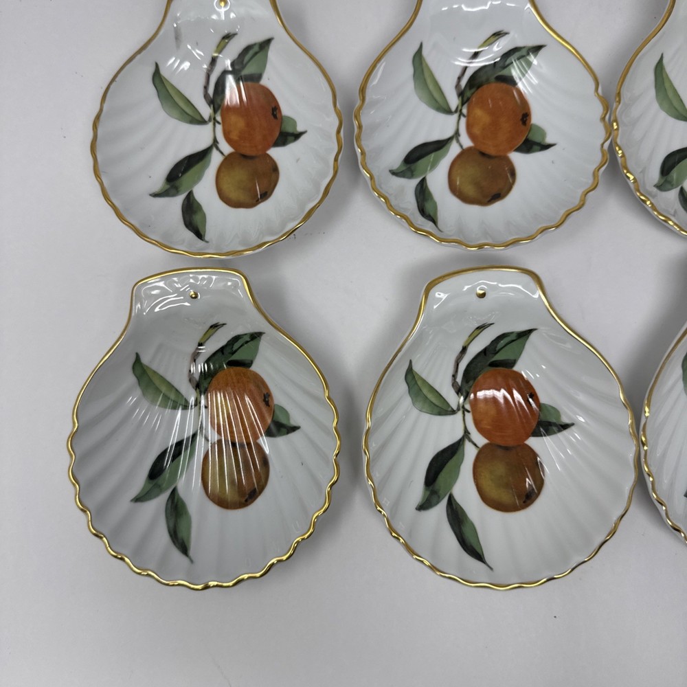 Royal Worcester Evesham 12 Pc Porcelain Shell Dishes England Fruit Pattern Set