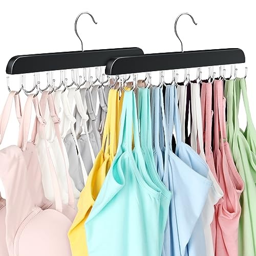 Bra Hanger, Capacity Foldable Tank Top Hanger with 40 Hooks, Bra 2 Pack Black