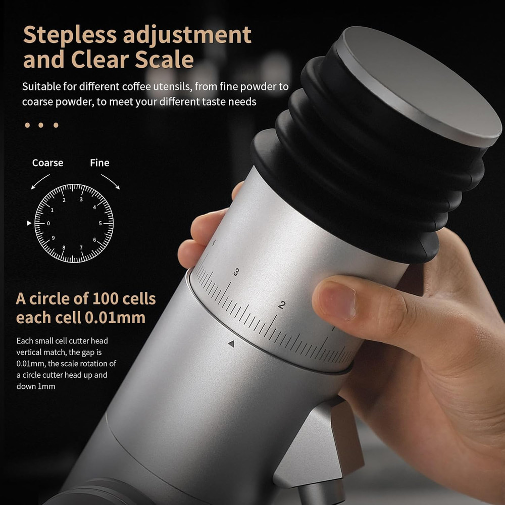 Premium Electric Burr Coffee Grinder with Stepless Adjustment & Dosing Cup