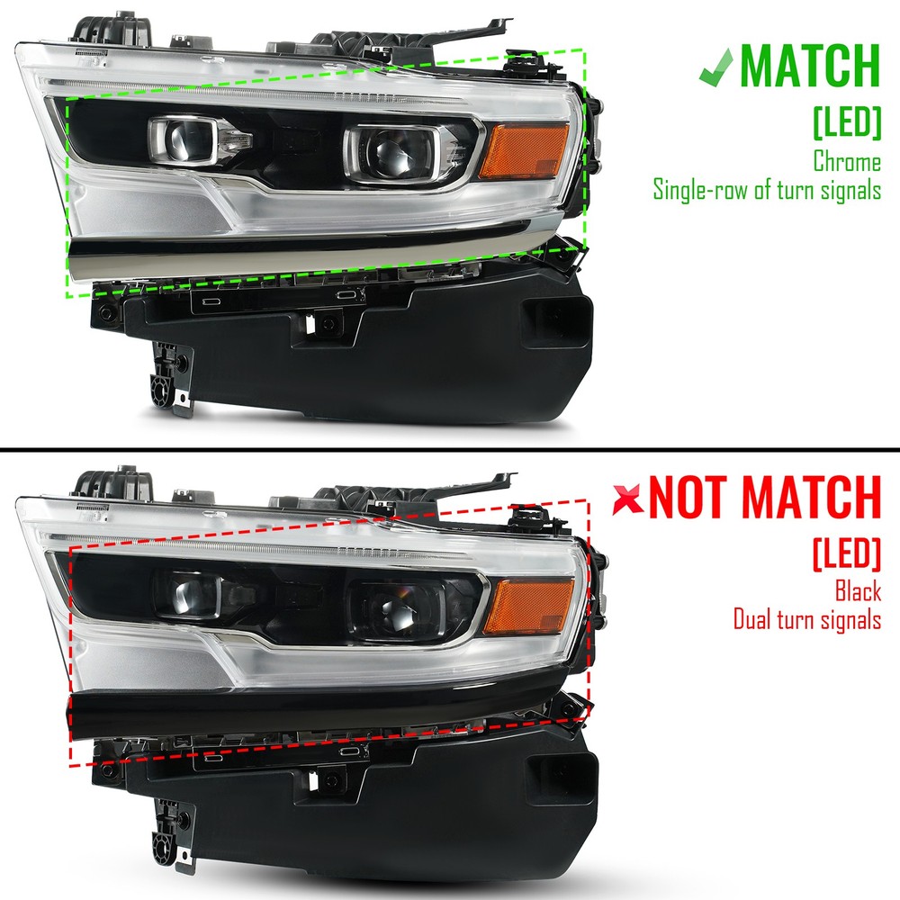 For 2021-2024 Ram 1500 Full LED Projector Headlight Chrome Bezel Left Driver