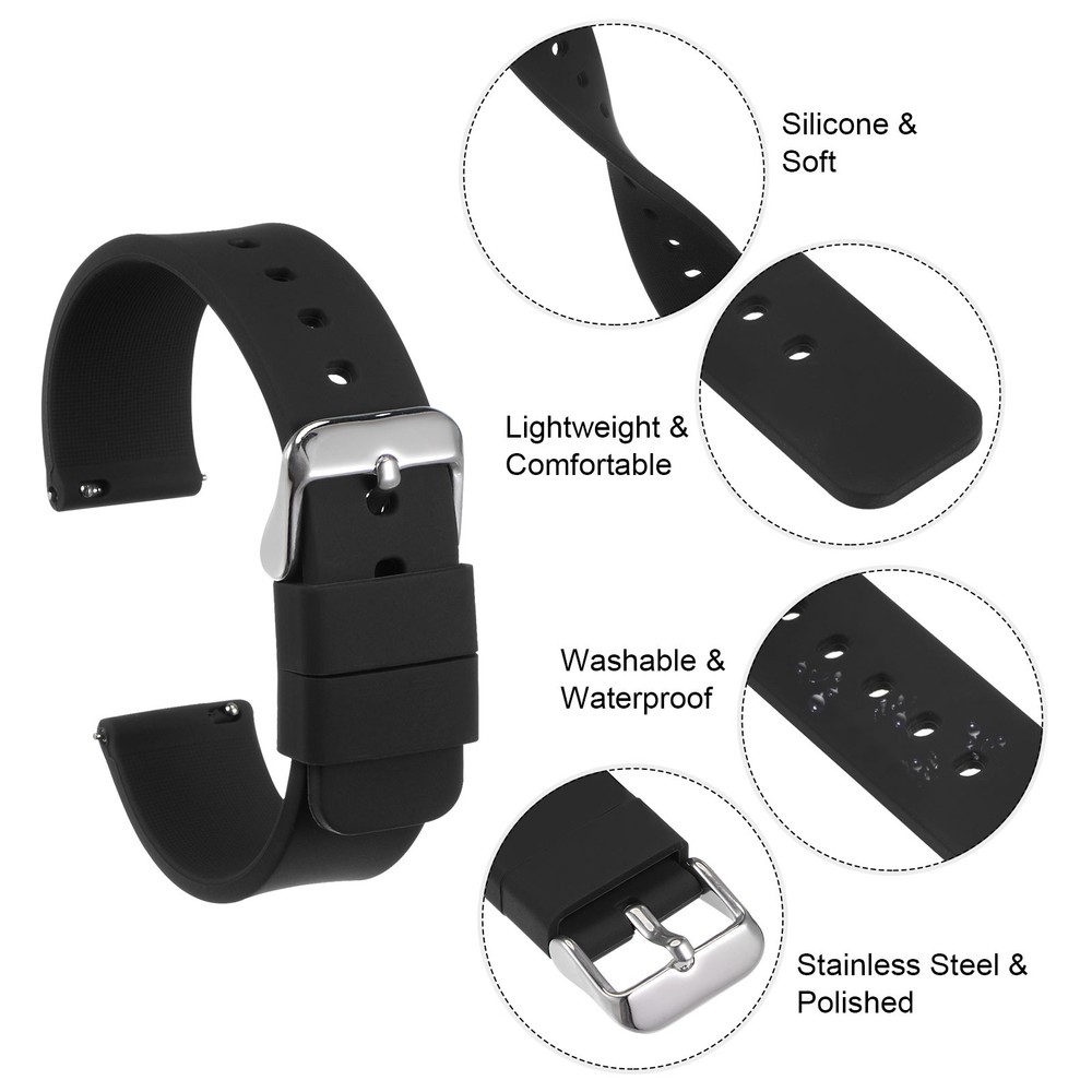 Silicone Watch Band 24mm Quick Release Soft Rubber Watch Strap, Black