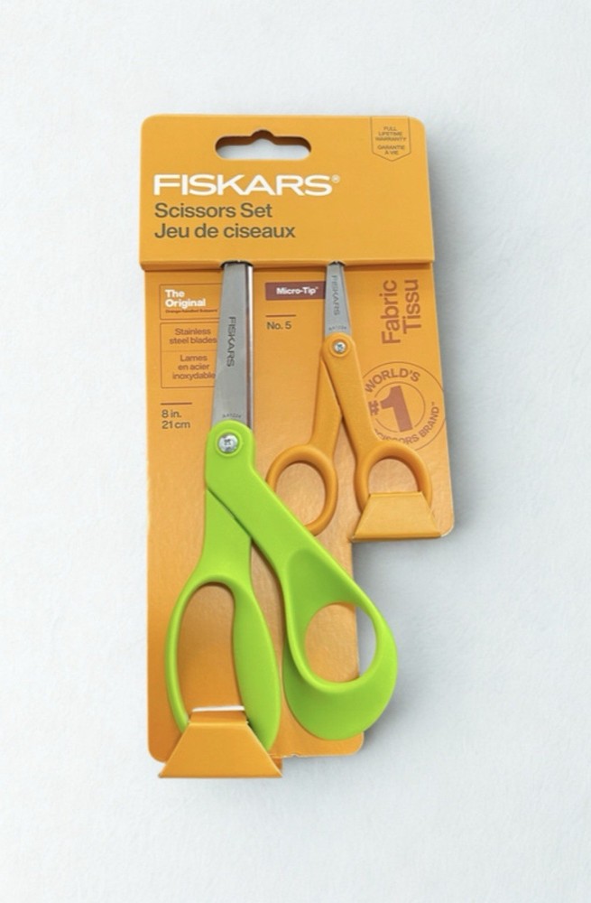 Fiskars Pair Scissors Set 5" Micro Tip & 8" Stainless Steel Scissors NEW