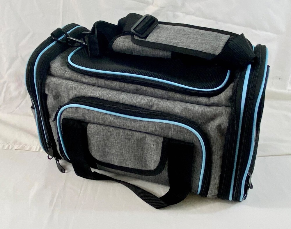 pet carrier small pets gray expandable removable pad pockets mesh windows