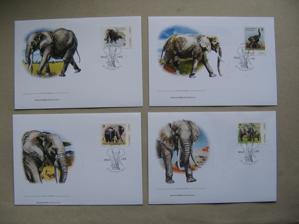 UGANDA, 4x cover FDC 2012, Elephant