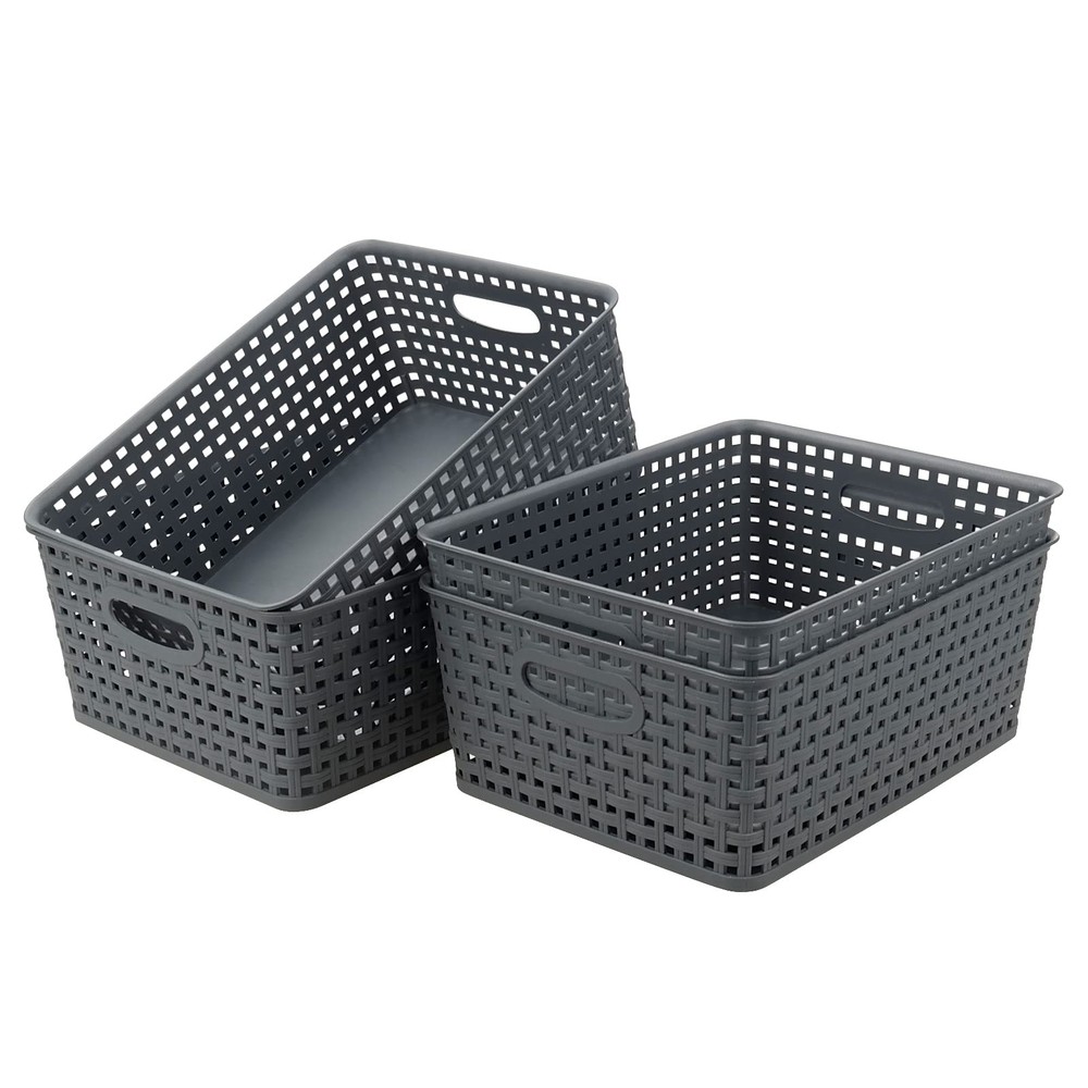4-Pack Plastic Storage Basket, Gray Organizer Bin
