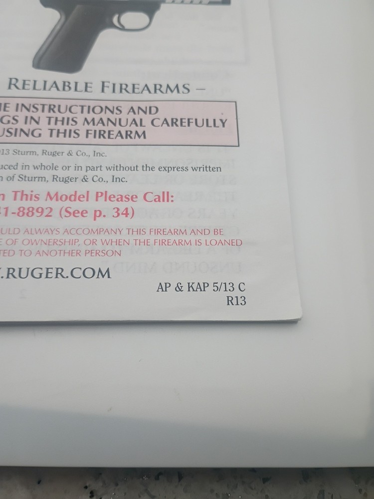 Ruger Mark III Autoloading Owners Manual 2013