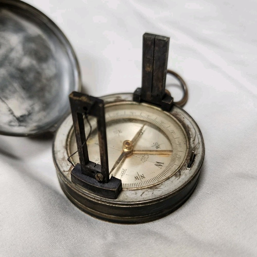 WWII Compass with Sighting Vane and Case