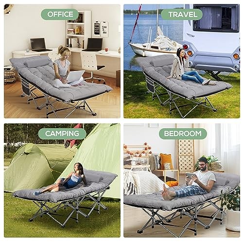 Wide Folding Camping Cots with Pillow & Extra Thick Matress, Cots for Grey