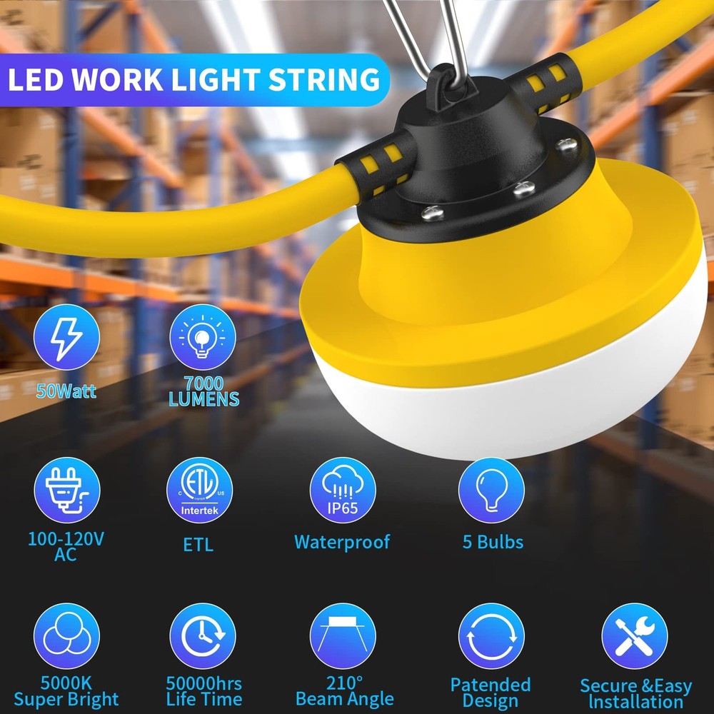 New Upgrade 50FT Construction String Lights LED Industrial Grade Best for Con...