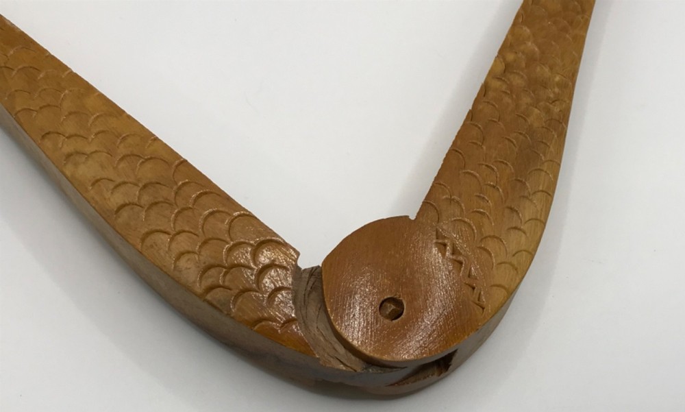 VTG Hand Carved Solid Wood Fish Shape Double Nut Cracker 8" Decorative Textured