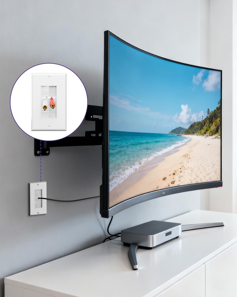 Low Voltage Cable Wall Plate, TV Mount Wire Organizer, White