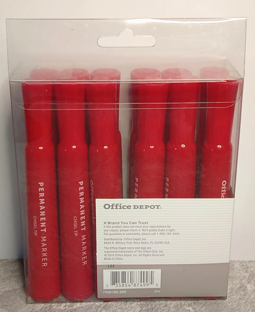 CHISEL-TIP PERMANENT MARKERS ~ RED / 12-PACK / Office Depot