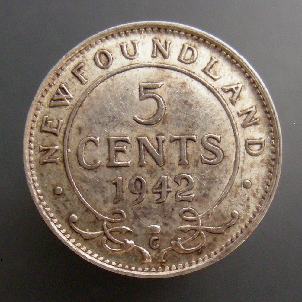 Newfoundland 1942-C George VI 5c Five Cent Silver