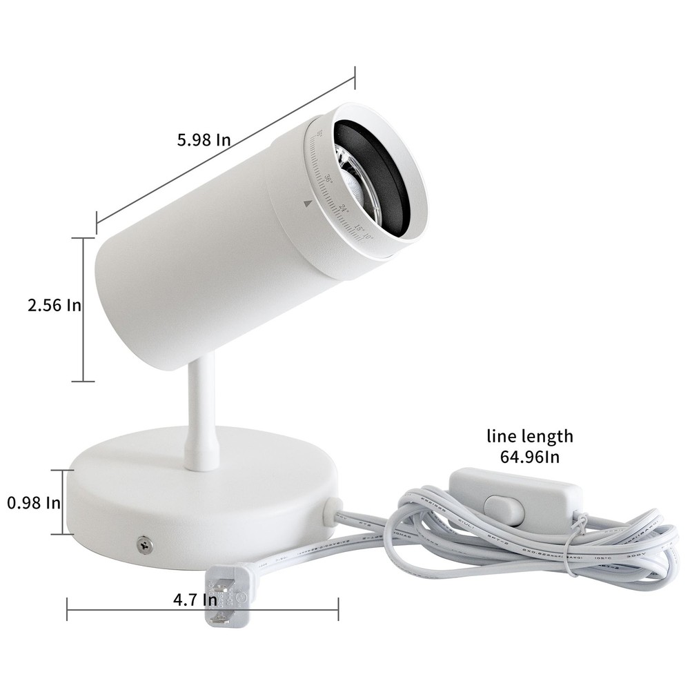 White 9W Plug-in LED Zoomable Spotlight with Switch, Adjustable Beam Angle 10...