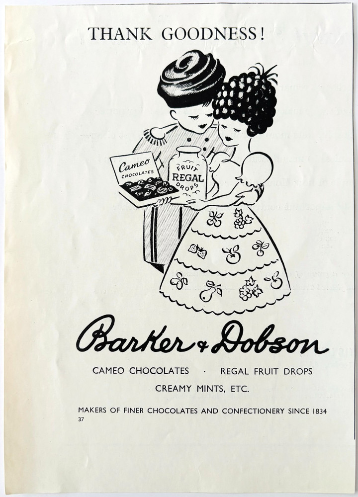 1952 Barker & Dobson Candy Advertisement Cameo Chocolates Regal Fruit Drops E4C