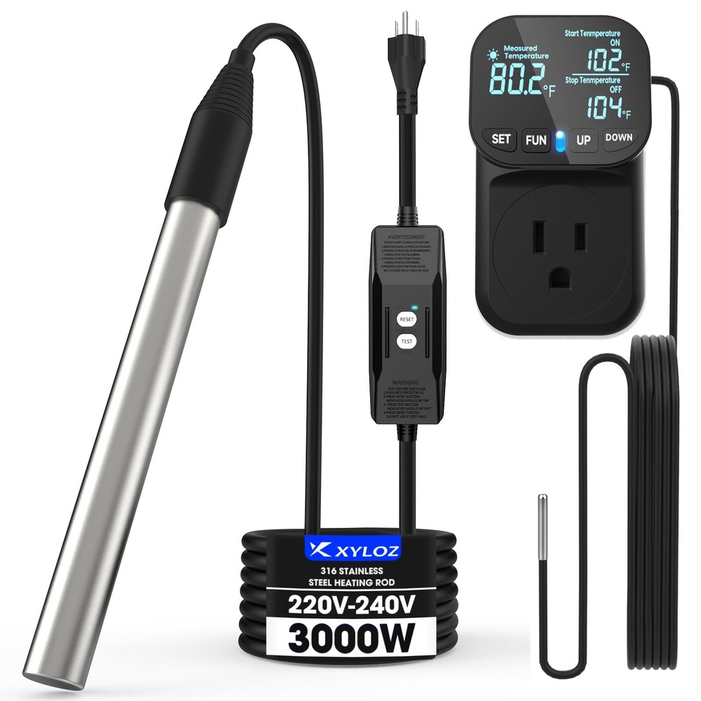 Immersion Water Heater 240V 3000W Portable Electric Heater with Rapid Heating...