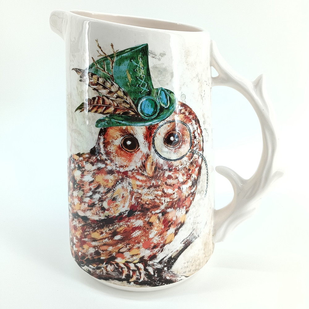 Pier 1 Steampunk Owl Ironstone Pitcher Tree Branch Handle