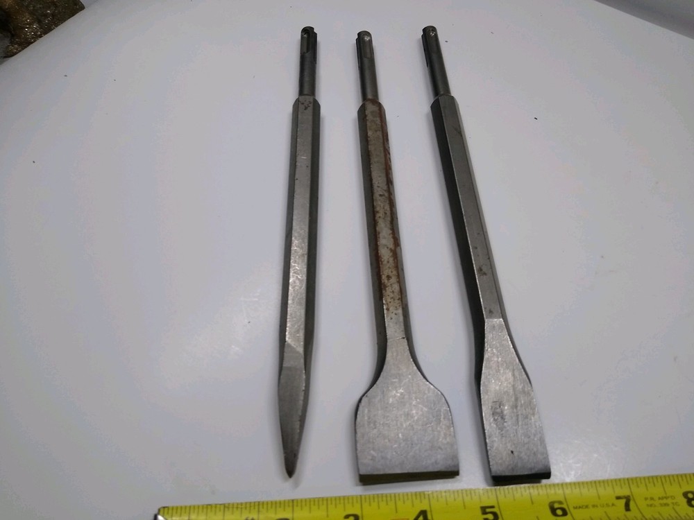 3 Rotary Hammer Drill Chisel Bits Point Flat Blade Concrete Cement Tools