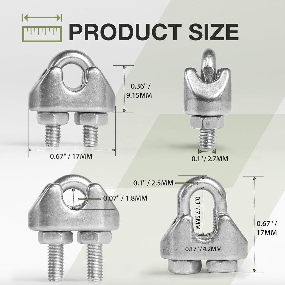 Versatile 4pcs Stainless Steel Wire Rope Clamps - Perfect for Various Projects