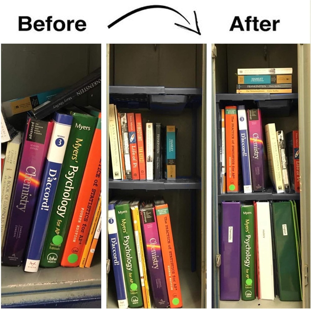 Locker Organizer Shelf， Adjustable Width and Height, Ideal Locker (Black)