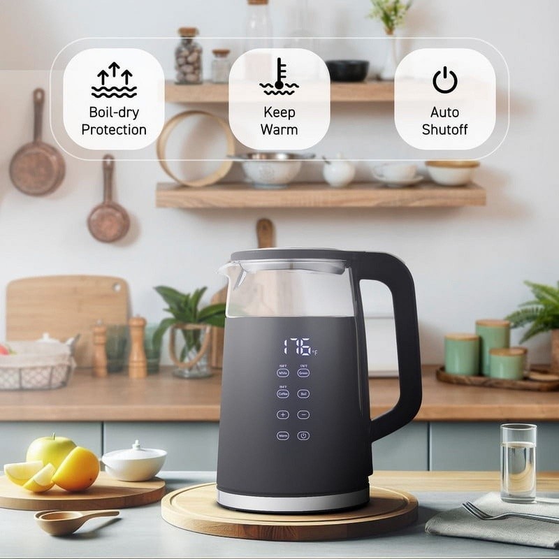 Touchscreen Electric Kettle 1.7L Adjustable Temperature Cool Touch Auto Shutoff