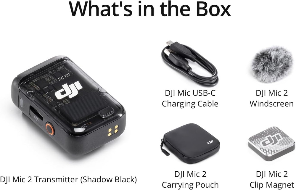 DJI Mic 2 Transmitter (Shadow Black), Wireless Mic with Noise Cancelling, 32-Bit