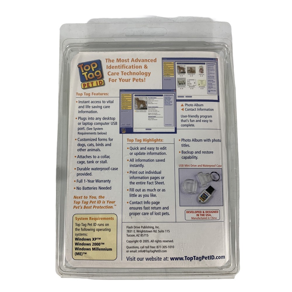 Top Tag Complete-Care Pet ID Tag. New